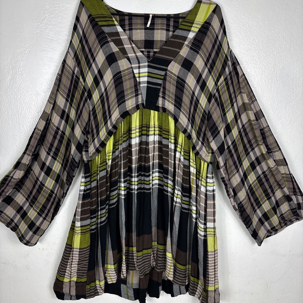 Free People Falling Stars Mini Dress in Green and Brown L